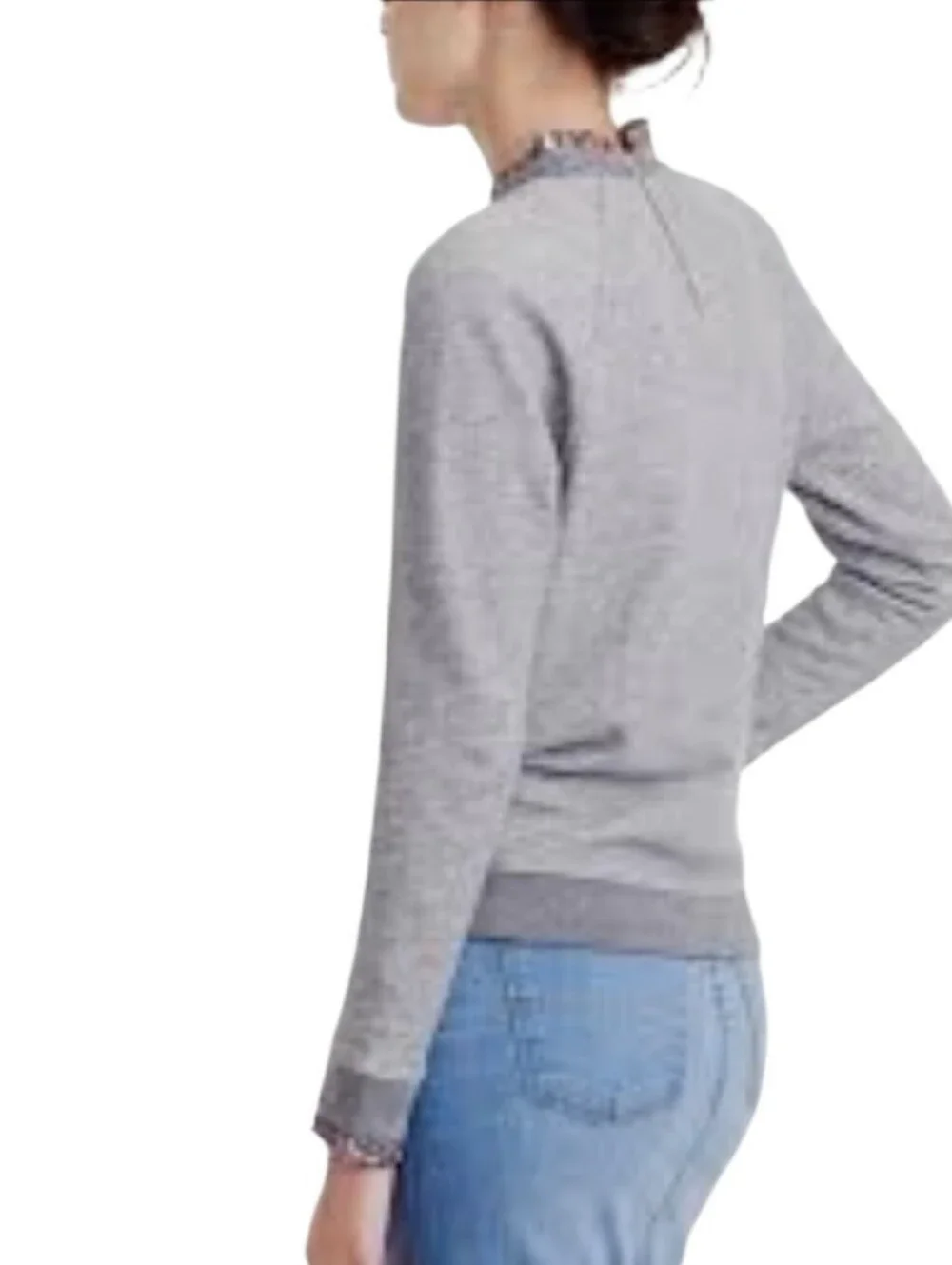 J. Crew Gray Floral Metallic Trim Ruffleneck Sweatshirt Size L